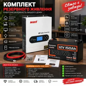 Комплект резевного живлення MUST 2000W+LiFePO4 Humsienk 12.8V 150Ah