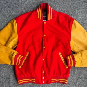 Куртка Letterman Varsity з червоної вовни та справжньої золотої шкіри
