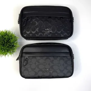 Сумка Coach чоловіча через плече, чорна, сіра, Коач месенджер, Коуч шкіряна черная, серая, мужская