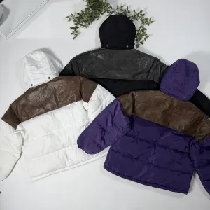 Пуховик Supreme Leather Yoke Puffer S-XL пухан супрім суприм шкіряне лого кожаный пуховик куртка на зиму