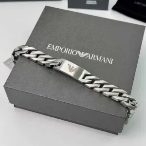 Браслет Emporio Armani чоловічий із нержавіючої сталі сріблястий ланцюг Premium, браслет арман