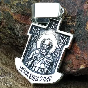 Мужская Серебряная ладанка, подвеска Николай Чудотворец + Распятие