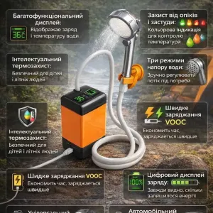 Портативний душ 3.7 В з дисплеєм на акумуляторі