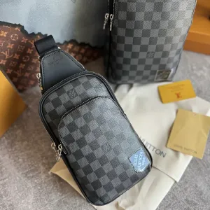 Чоловіча сумка слінг Louis Vuitton Avenue Slingbag луи витон слинг чорна сіра натуральна шкіра шкіряна мужская сумка мессенджер кожа натуральная