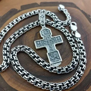 Серебряная цепочка Бисмарк и серебряный крест. Ланцюг Бісмарк хрест