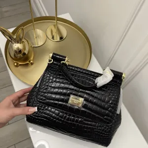 Жіноча сумка з натуральної шкіри Dolce & Gabbana Sicily Croco Black  Дольче Габбана