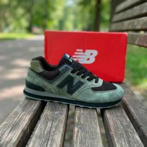 Розпродаж ! р. 43, 45 Кросівки New Balance 574 Khaki Black — чоловічі Нью Беланс 574 хакі, замшеві, дихаючі, легкі