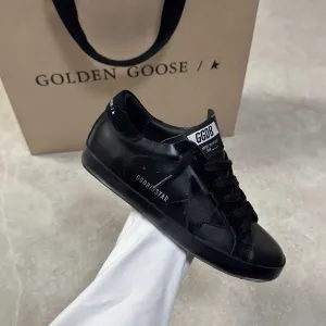 Жіночі чорні шкіряні кеди Golden Goose Super-Star з чорною зіркою GGDB Голден Гус кеды кроссовки