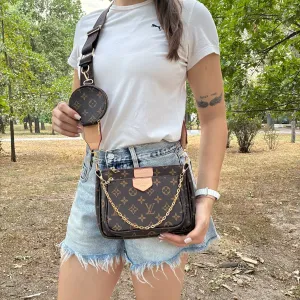Брендова жіноча сумка трансформер Louis Vuitton 3 в 1 Multi Pochette кросбоді з ремінем через плече