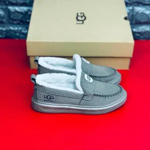 Мягкие женские лоферы Текстильные лоферы от Ugg женские Мезховые мокасины на холодную осень Зимние слипоны Натуральный мех лоферы угги