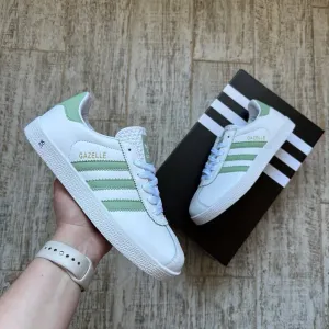 Адідас Газель Кросівки жіночі шкіряні Adidas Gazelle білі з зеленим женские Адидас газель белые  розмір 36,38,41