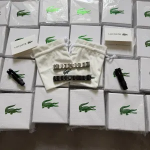 Чоловічий браслет Lacoste | подарунковий набір lacoste | срібний браслет лакост | чорний браслет лакосте | lacoste браслет з набором