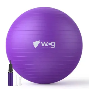 М’яч для фітнесу WCG Balance Pro 65 см Anti-Burst до 500 кг з насосом, фітбол для йоги, пілатесу та вагітних, фіолетовий