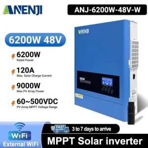 Гібридний сонячний інвертор ANENJI 6.2kW ANJ-6200W-48V-W, Wi-Fi, Подвійний вихід 220v, Оновлена модель 2026