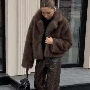 Розкішна шуба в шоколадному кольорі еко шуба в топ якості Zara