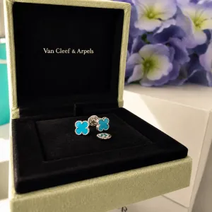 Знижка!!!Міні сережки у стилі Van Cleef блакитні 9 мм люкс