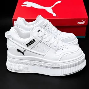 Кросовки на платформе !! Кроссовки Puma Стильные кожаные кросовки пума на осень !  Білі жіночі кросовки пума на високій підошві Осінні кросовки