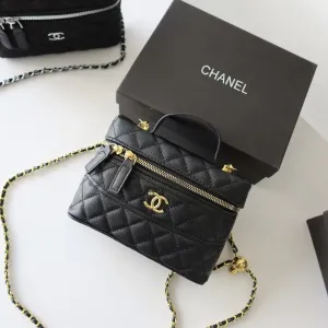 Жіноча сумочка чорна натуральна шкіра Chanel Vanity long шкіряна шанель сумка женская кожа натуральная кожа