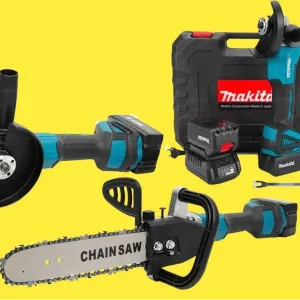 Набор аккумуляторного инструмента. Болгарка + цепная пила 12". Makita
