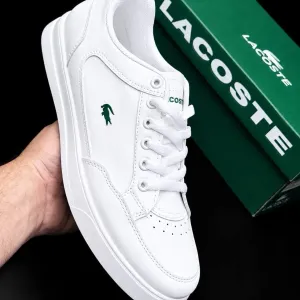 Белые кожаные кросовки Lacoste мужскеие красовки Натуральная кожа Кроссовки лакоста Качественые кросовки под любой обрыз Мягкие