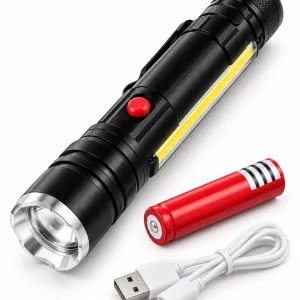 Акумуляторний ліхтар T6-26 LED + COB із ZOOM, магнітом та USB-зарядкою