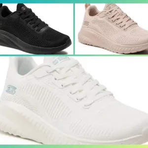 Кросівки літні жіночі скетчерс (SKECHERS Bobs Squad)білий,пудра,чорний