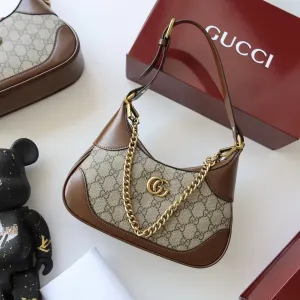 Сумочка жіноча шкіряна Gucci Aphrodite Small Shoulder Bag Ophidia коричнева натуральна шкіра сумка женская гуччи GG тренд