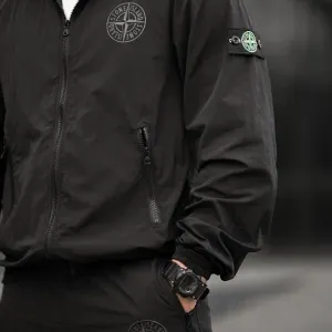Чоловічий спортивний костюм Stone Island injastis total black чорний / кофта штани весна літо стонік /чоловічий костюм чорний на літо комплект