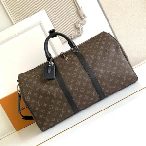 Дорожня сумка велика Louis Vuitton KeepAll 50 коричнева монограм натуральна шкіра валіза чоловачі жіноча луи витон кожаная