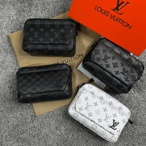 Сумка Louis Vuitton мужская черная сумка через плечо Луи Витон барсетка LV кожаная месенджер ЛВ белый | Сумка чоловіча шкіряна Луї Вітон чорна LV