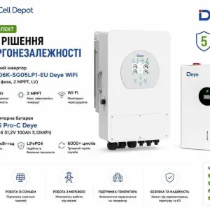 Комплект резервного питания: Гибридный инвертор Deye SUN 6K SG05LP1 AM2 PLUS и аккумулятор Deye LV SE F5 Pro C (5.12 кВтч)