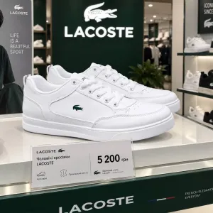Чоловічі кросовки Lacoste білі шкіряні красовки класичні лакоста Стильні шкіряні кросовки лакосте Осінні кросівки мужські