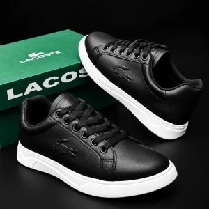 Lacoste !! Новинка !! Кожаные мужские кросовки ! Ласкоста ! Красовки черные ! Осенние кросовки ! Повседневные красовки лакосте