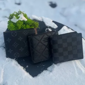 Гаманець Louis Vuitton чоловічий мужской кошелек Луи Витон черный Лв | Кошелек кожаный Луї Вітон чорний шахматний сірий гаманець Лв чоловічий LV