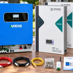 Комплект гібридний сонячний інвертор Anenji 11 кВт 48 В Wi-Fi 2 MPPT + Акумулятор літій залізо фосфатний 10 кВт Dipower з дисплеєм класу А АКБ з BMS