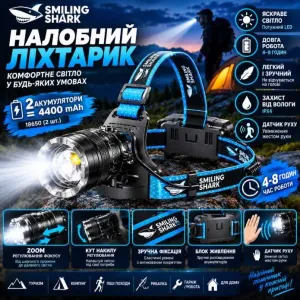 Мощный Налобный фонарь с светодиодом P70 датчик движения, зум, 4400 mah