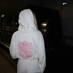 женский велюровый костюм с вышитым гербом кофта и штаны спортивний костюм джоггеры+худи