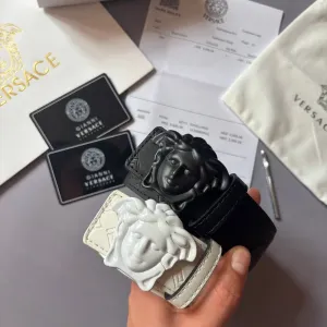 Без Предоплат‼️ ШКІРЯНИЙ РЕМІНЬ Versace  Матеріал: Екошкіра Чорний  | Білий Колір