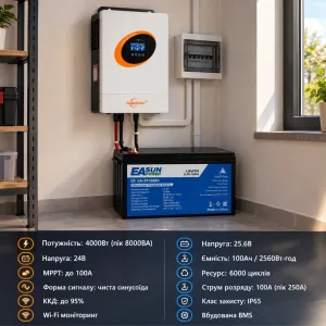 Комплект безперебійного живлення інвертор Jsdsolar 4 кВт акамулятор EASUN LiFePO4 24В 100Ач.