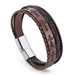 Браслет шкіряний багатошаровий "Хрест" Type D5 18-20-22 см Brown/Black