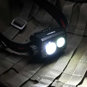 600Lm міцний VIDEX налобний ліхтарик VLF-H189 для туризму, з червоним. Оригінальний далекобійний акумуляторний відекс 189 на голову з датчиком руху