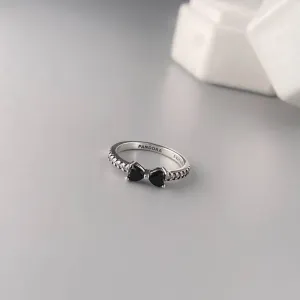Каблучка Pandora Чорний бант / Посріблена каблучка Пандора з чорним бантиком / Каблучка Pandora «Black Bow» (посріблення) Вишуканий подарунок дівчині