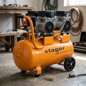 Безмасляний компресор STAGER 100 л 2800 Вт 8 бар, двопоршневий для автомалярні та фарбування