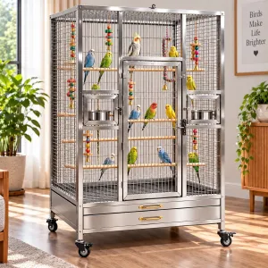Просторная клетка для птиц из нержавеющей стали AIS 304 — 80 × 50 × 110 см
