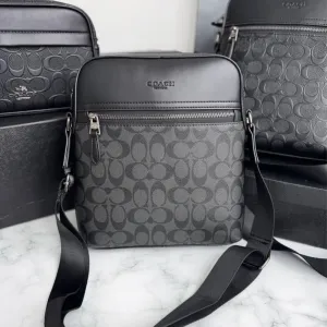 Чоловіча сумка мессенджер барсетка Coach Houston flight bag мужская коуч черная натуральная кожа кожаная чорна шкіряна купиьи сумку