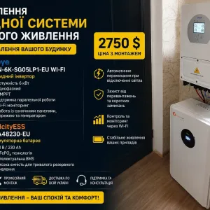 Deye SUN 6 кВт Гібридна система резервного живлення з акумулятором FelicityESS 230 Ah Монтаж під ключ