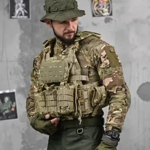 Плитоноска Attack піксель, Multicam Cordura 1000D швидкоскид 4т Molle під плити 25x30 ЗСУ
