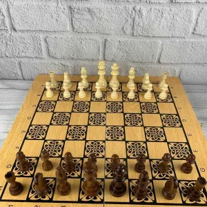 Большие деревянные Шахматы. Нарды. 3в1 49х49см. Большие фигуры