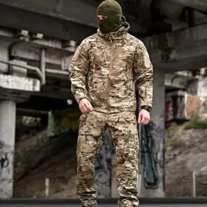 Демісезонний тактичний костюм ОСІНЬ ВЕСНА НА ФЛІСОВІЙ ПІДКЛАДЦІ софтшел APOCALYPSE мульткам / куртка штани комплект військового одягу для чоловіків