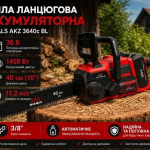 АКЦІЯ! Акумуляторна ланцюгова пила Vitals AKZ 3640c BL — безщіткова 1400 Вт, шина 40 см, без мережі | Гарантія 3 роки | Безкоштовна доставка